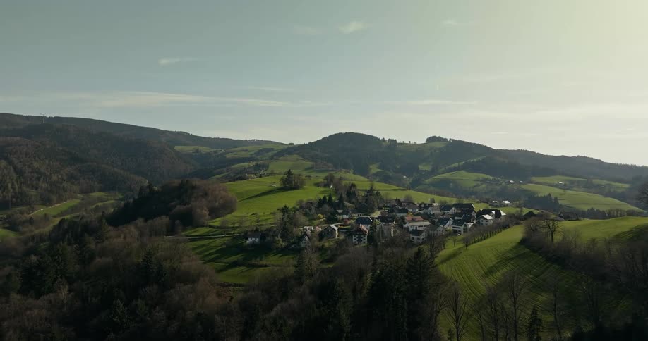 An aerial clip of a rural community