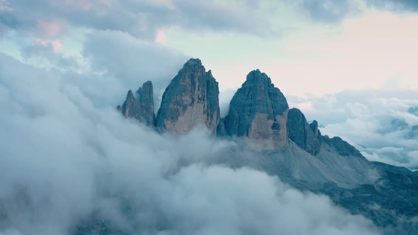 The mountains are covered with clouds