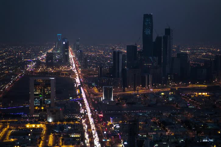 Heavy traffic runs through the city