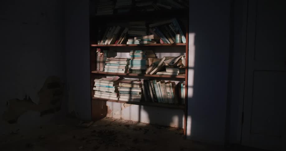 A bookshelf filled with books in a room