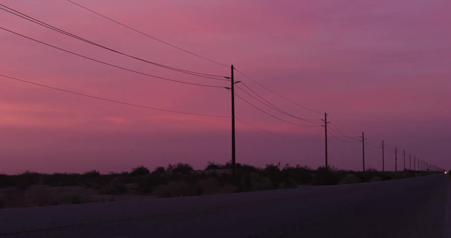 Power lines are all along the road