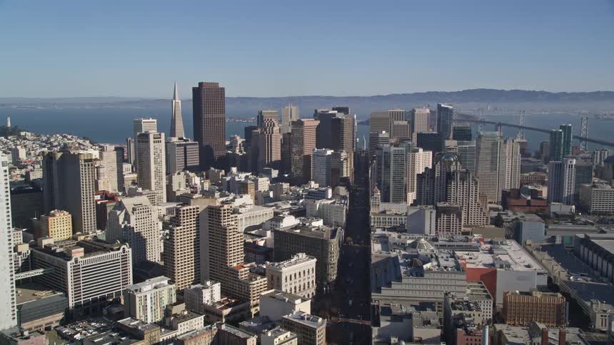 The city is full of tall buildings