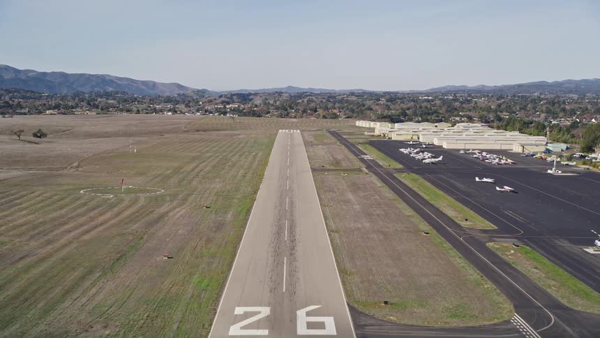 Aerial panorama from the point of view of a landing on an airport runway