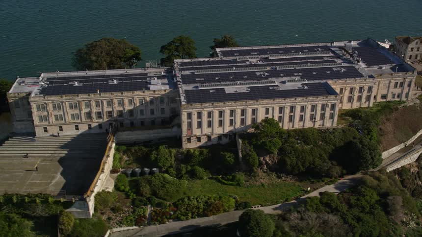 A large facility is on the small island