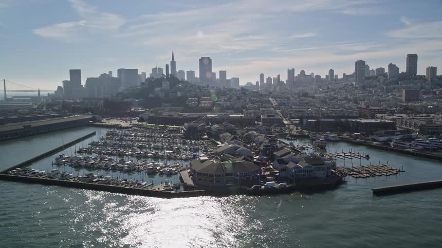 Aerial view of fishermans wharf in san francisco