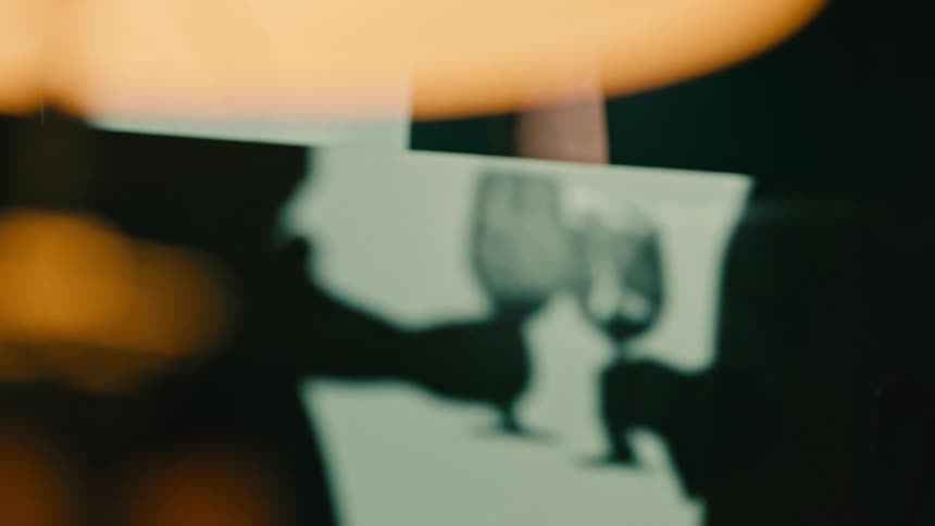 Shadowy silhouettes of people toasting with wine glasses