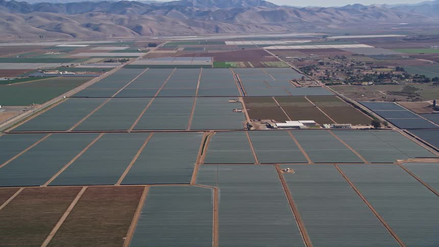 Aerial view of a large solar panel farm