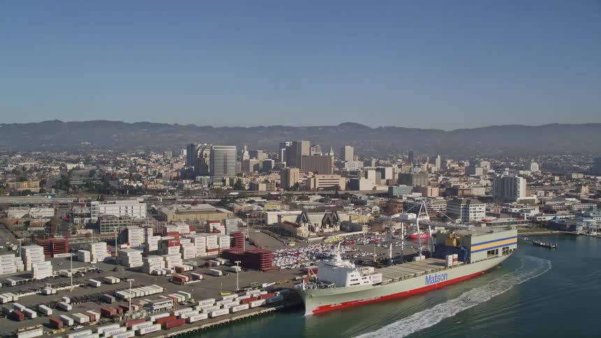 A city is near the harbor