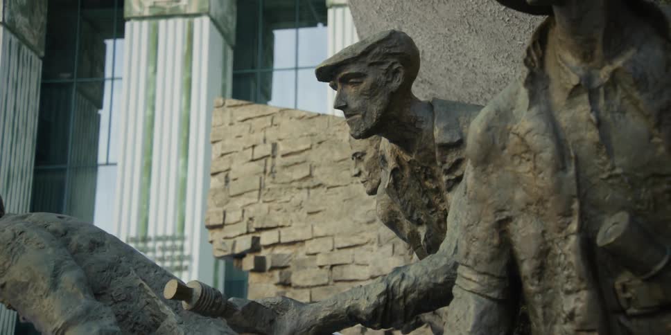 Up close view of statues at the Monument to the Warsaw Uprising Fighters in Poland