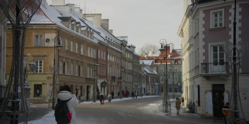City street in Old Town Warsaw, Poland