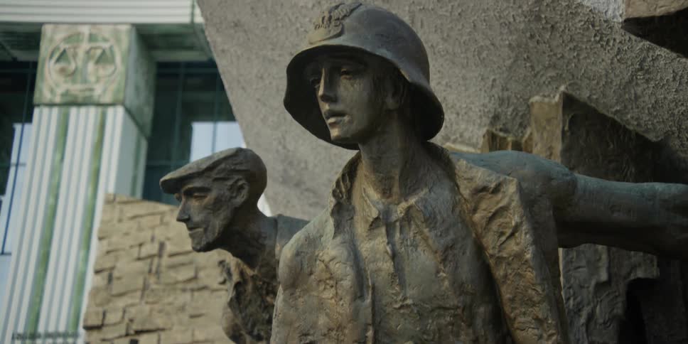 Close up of soldiers from the Monument to the Warsaw Uprising Fighters in Poland