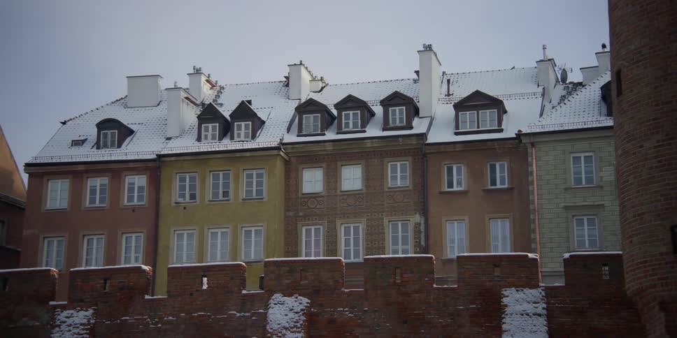 View of Old Town residential buildings from the Warsaw Barbican, Poland