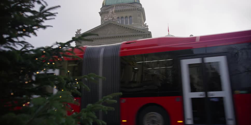 The Swiss Parliament building in Bundesplatz Square in Bern, Switzerland at Christmas