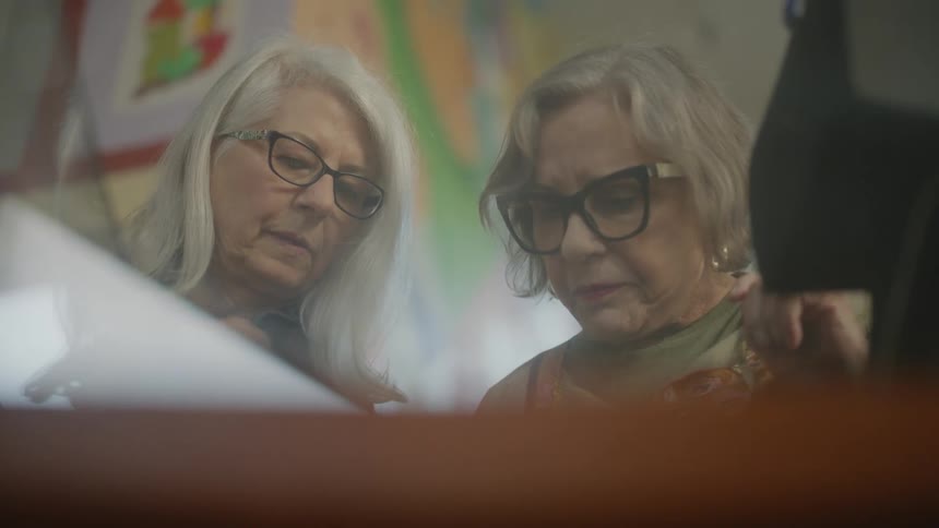 A couple of elderly women having a conversation