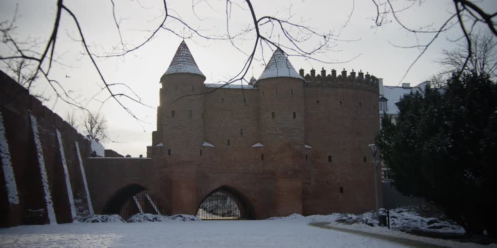 The Warsaw Barbican castle in winter, Poland