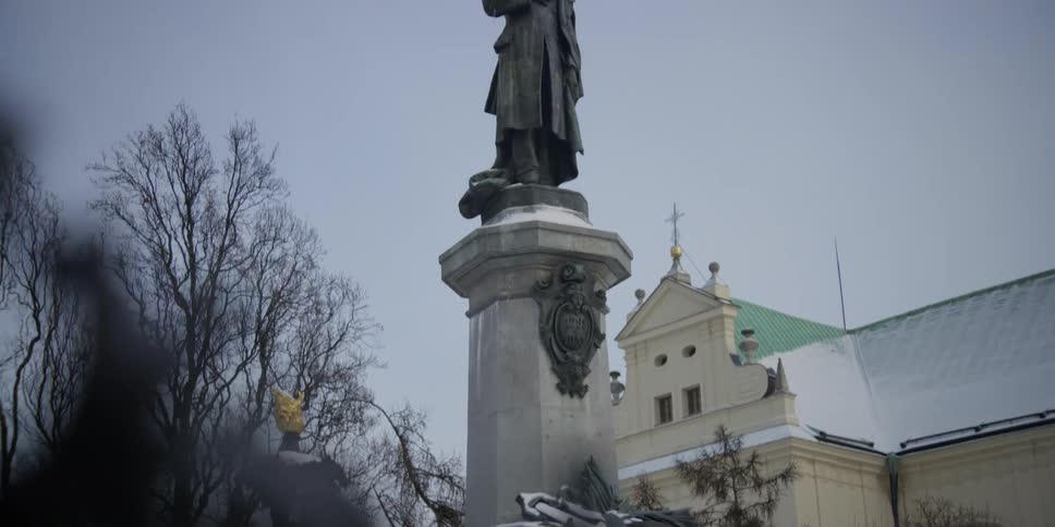 The Adam Mickiewicz monument in Warsaw, Poland