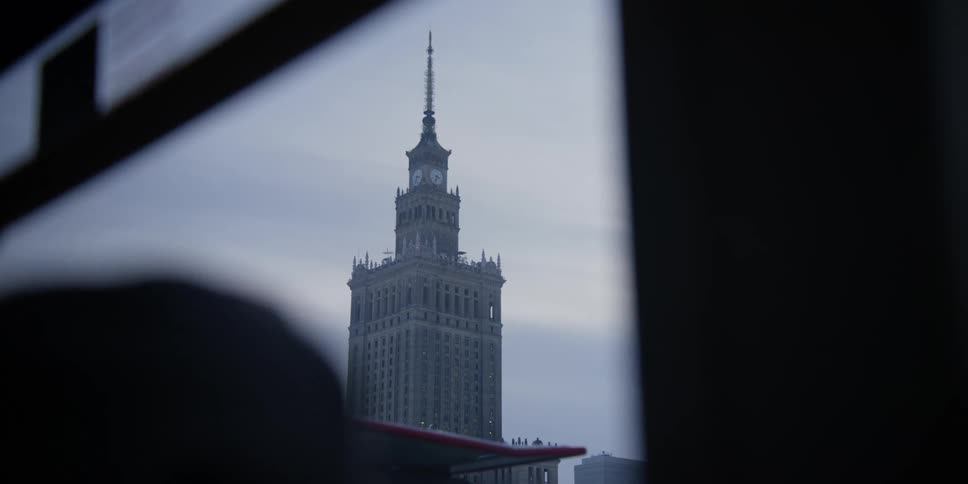 Restricted view of the Palace of Culture and Science in Warsaw, Poland