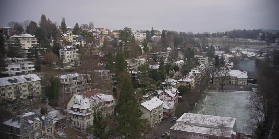 Aerial view of a neighborhood bordering the Aare River in Bern, Switzerland