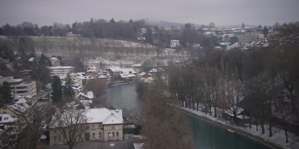 A panoramic view of neighborhoods on the banks of the River Aare in Bern, Switzerland