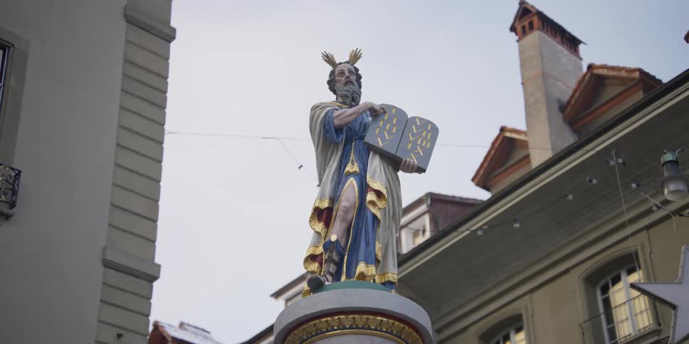 The Mosesbrunnen fountain on the Munsterplatz in Bern, Switzerland