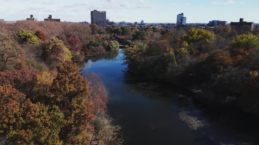A river leads to the city
