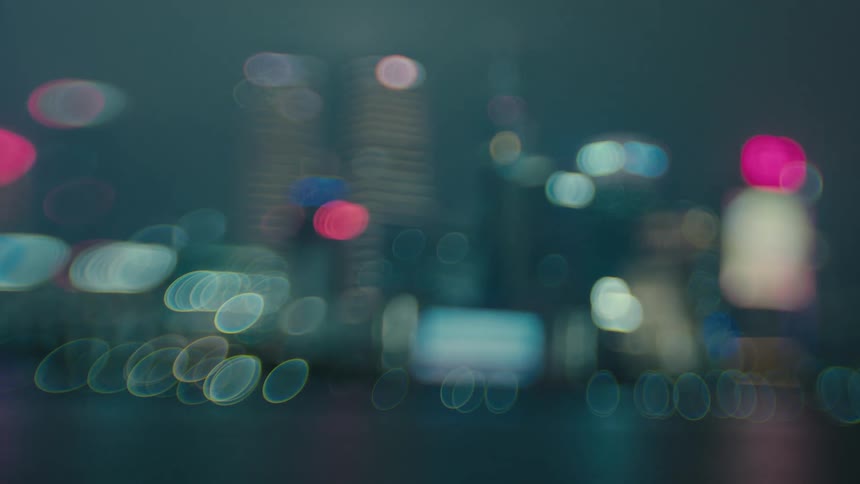 A city downtown lit up at night