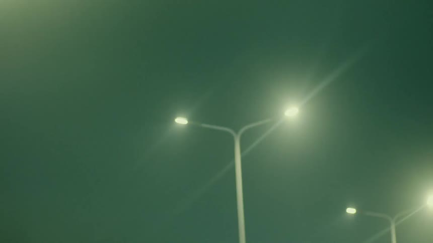 Fog covers the lamp posts