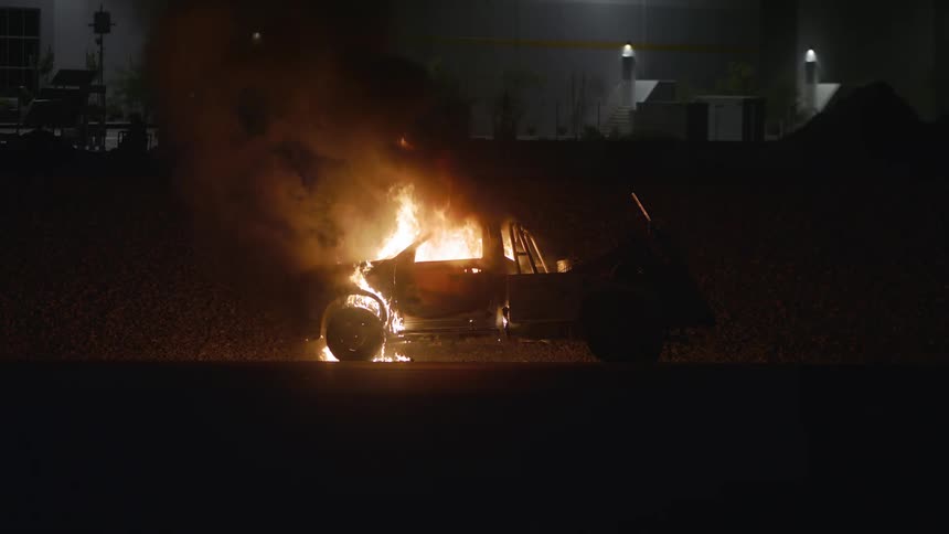 A clip of a burning truck