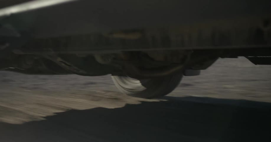 Underside of a vehicle driving on the desert