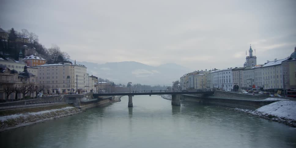 Bridge spanning the Salzach River in Salzburg, Austria