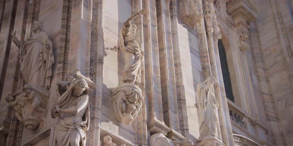 Statues on the facade of Cathedral Duomo di Milano in Milan, Italy