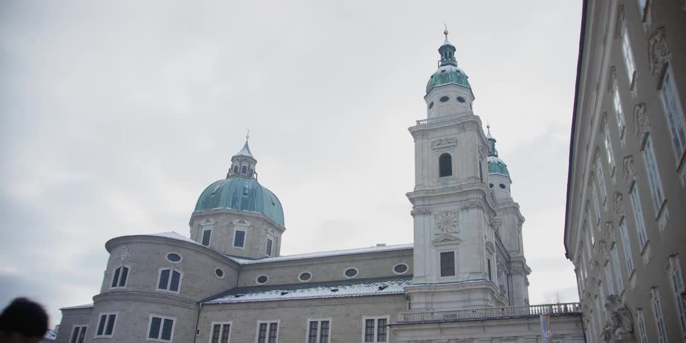 Winter side view of the historic Salzburg Cathedral, Salzburg, Austria