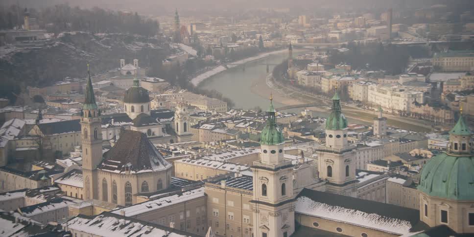 View of Salzburg, Austria with the river Salzach running through it
