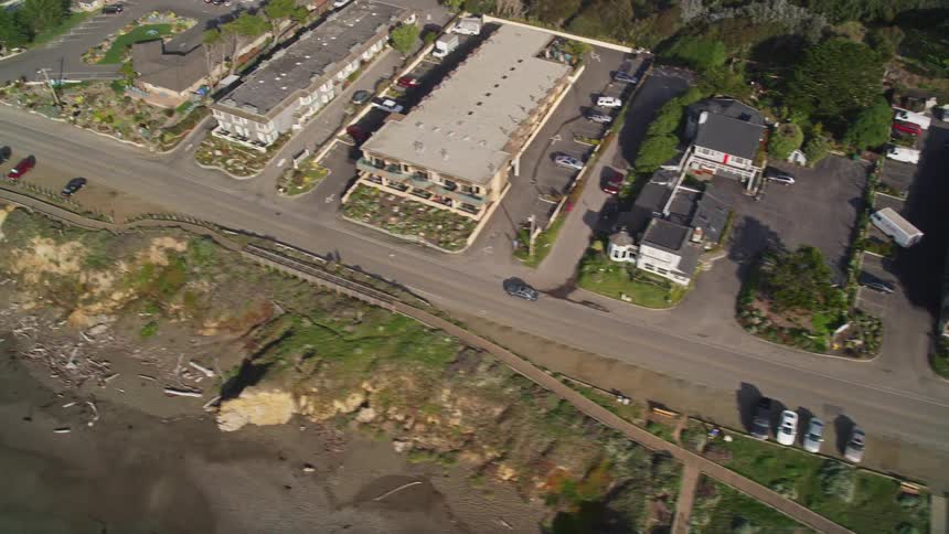 Aerial panorama of a city with commercial establishments