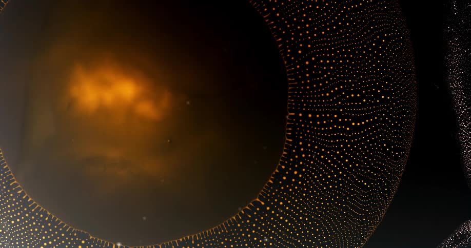 Abstract vibrant golden drop dissipating and forming a droplet pattern