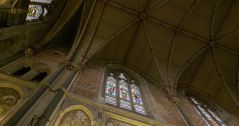 Interior design of a church ceiling with windows on artistic walls