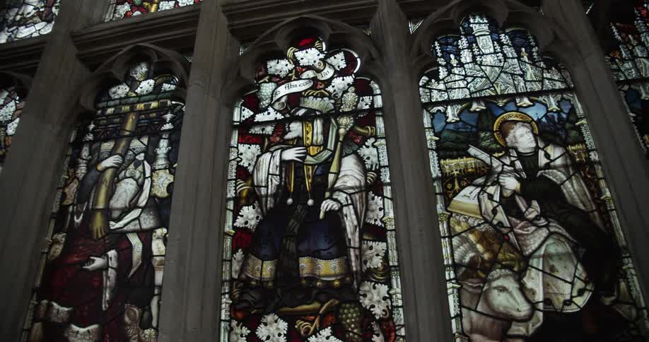 Intricate stained glass windows in a church