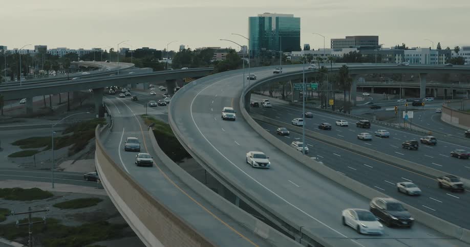 Some highways have a large flow of cars and one of the highways is descending in a spiral