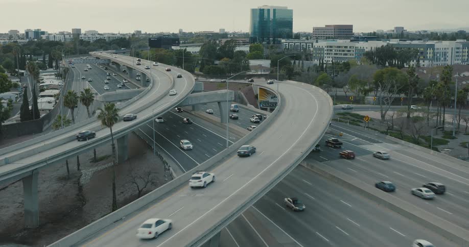 Panorama of streets and highways with vehicle traffic in an urban city