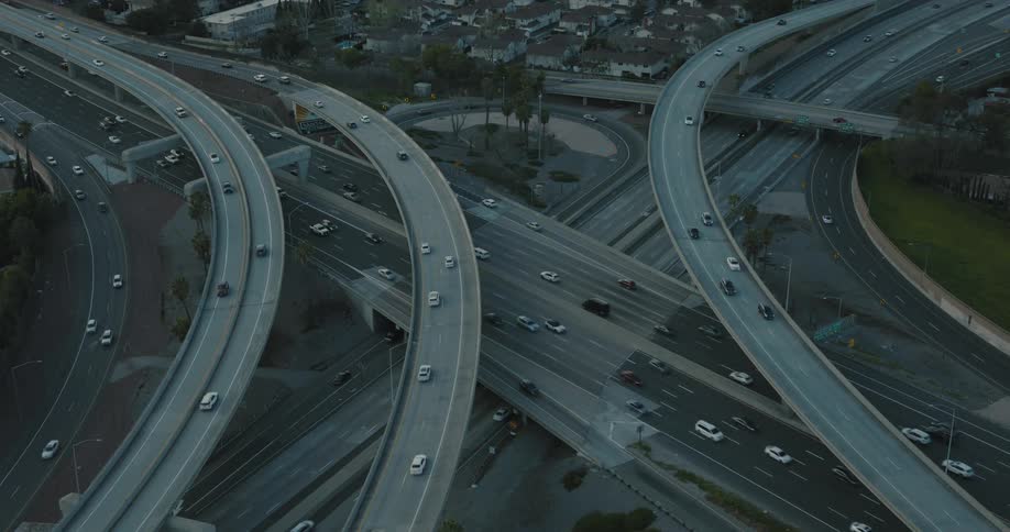 Scenery seen from above highways and viaducts with vehicle traffic