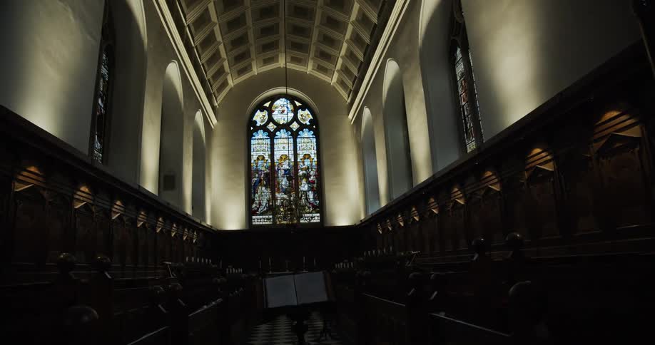 Stained glass windows on the interior of a church in oxford