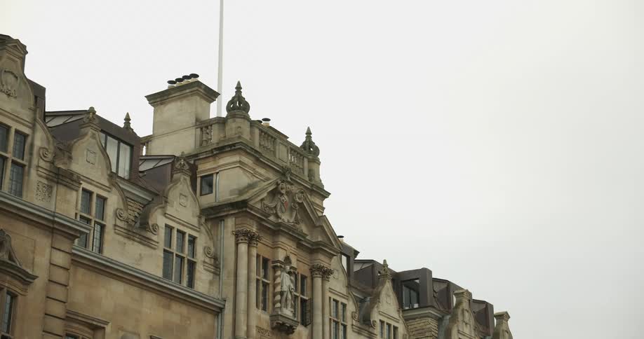 Exterior architecture of an old and rustic building on a cloudy morning