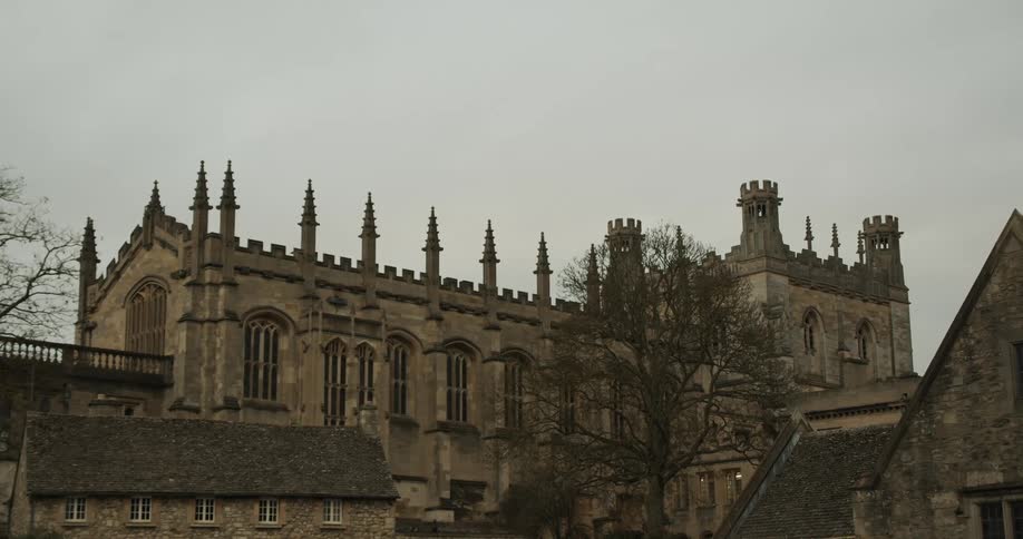 Exterior architecture of a rustic cathedral on a cloudy day