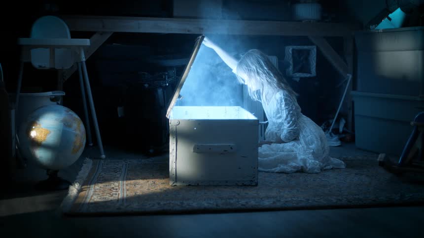 A female looking inside of an opened box