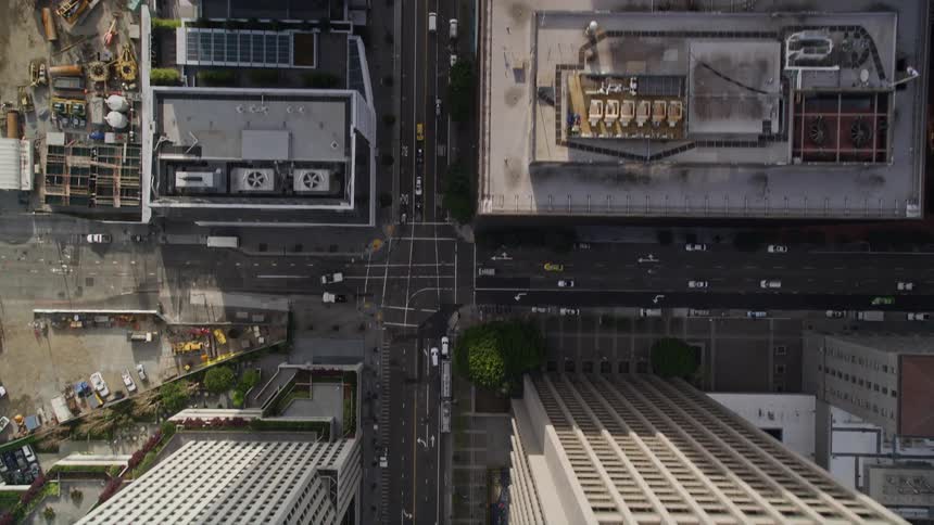 An aerial view of a large city with a lot of traffic