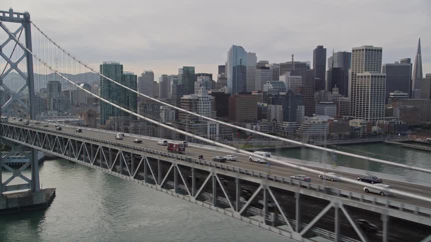 Aerial view of traffic over the oakland bay bridge in los angeles