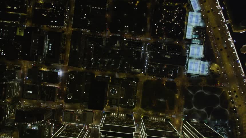 Tower blocks in a city at night