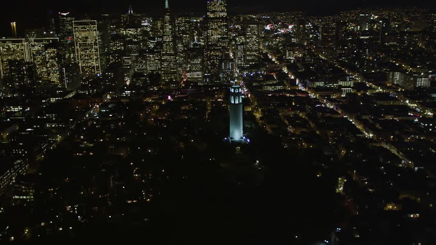 The city is brightly lit at night