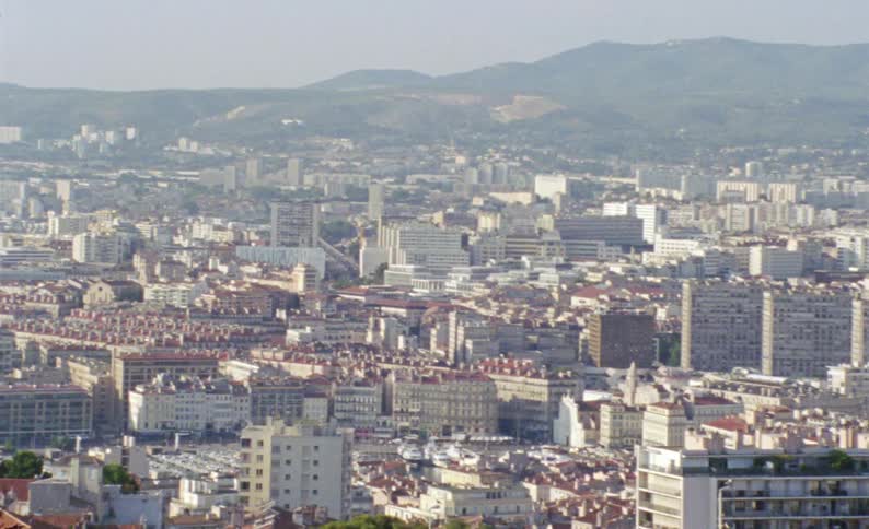 The city is covered with fog