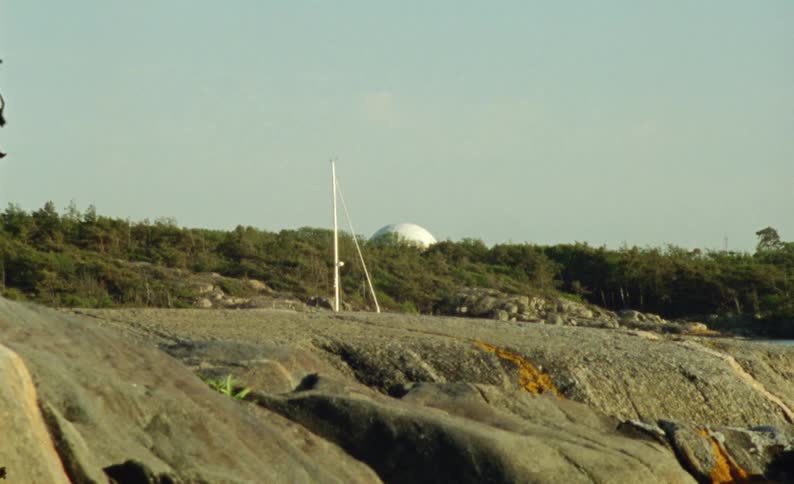 Antenna in a natural environment on a rock next to trees